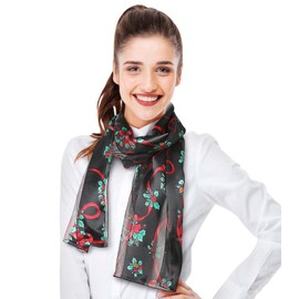 CBC Crown Christmas Scarf - Christmas Theme Candycane, Poinsettia Scarf Accessories, 13" x 60" Inches, Made In Korea (Candycane-Black)