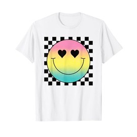 Rainbow Smile Face Shirt Cute Checkered Smiling Happy Face T-Shirt