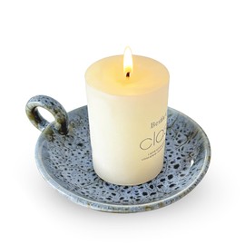 Candle Holders for Pillar Candles, Vintage Ceramic Candle Tray with Handle Decorative Jewelry Dish for Home Spa Decor (Haze Blue)