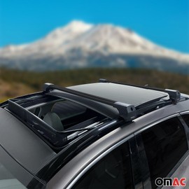 OMAC Roof Rack Cross Bars for Lincoln MKC 2015-2019 Lockable 165Lbs Aluminium Silver 2Pcs fits Flush Rails Cargo Carriers Bike Kayak Canoe Snowboard