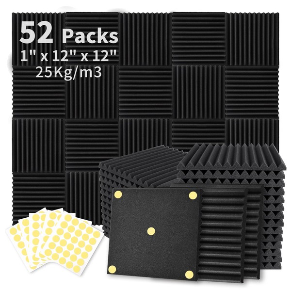 Focusound 52 Pack Acoustic Foam Panels 1" x 12" x