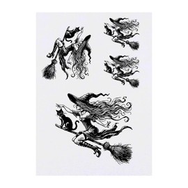 4 x 'Cool Witch On Broomstick' Temporary Tattoos - Water Resistant, Skin-Safe, Non-Toxic Transfers, Mixed Sizes (TO00081282)