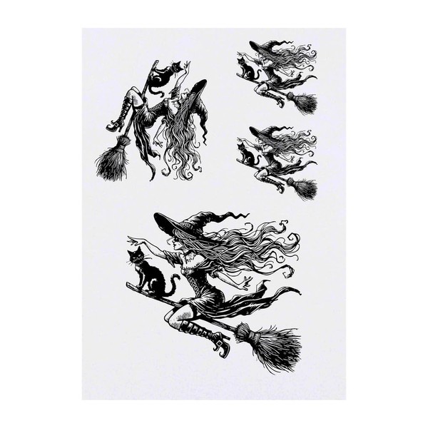 4 x 'Cool Witch On Broomstick' Temporary Tattoos - Water