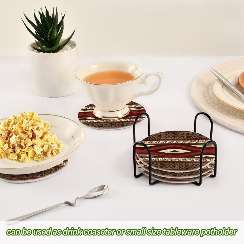 Coasters for Drinks with Holder Absorbent Set of 6 Decorative