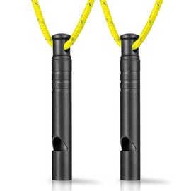 TISUR Titanium Emergency Whistle,120db Safety Whistle with Lanyard,Outdoor Survival Small Whistle for Life Saving,Hiking,Pets Training,Coach Sports (Black-2PCS)