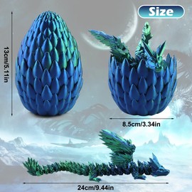 3D Printed Dragon Egg with Dragon, Mysterious Dragon Egg Toy, Crystal Dragon in Egg Dragon Figures, Realistic Mysterious Dragon Toy, Ewegal Joints Dragon with Egg (Blue)