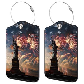 Neidius 2 Pack Luggage Tags for Suitcase,Statue of Liberty PU Leather Idea Baggage Tag with Name Labels Privacy Cover Metal Ring Men and Women Travel Cruise Labels