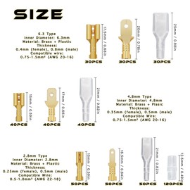 480pcs Electrical Wire Terminals Connector with Insulating Sleeve Assortment Kit for Motorcycle Car Audio Speaker 2.8/4.8/6.3mm Male and Female Spade Connector