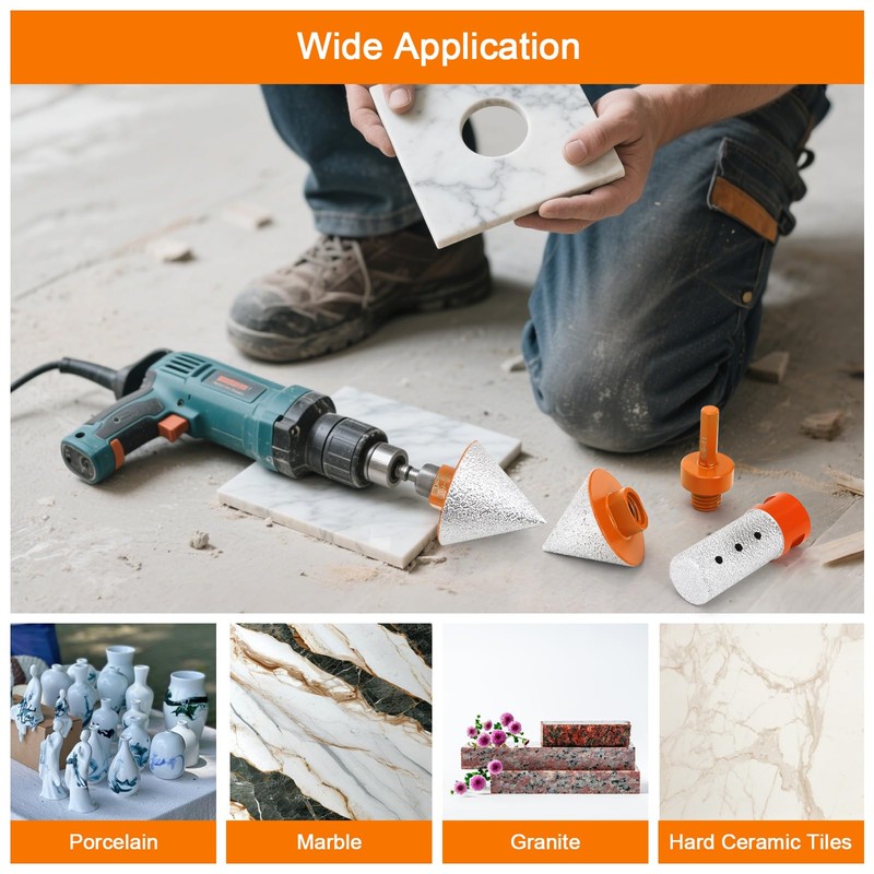 Lawei 3PCS Diamond Beveling Chamfer Bits Set, Tile Cone Grinder