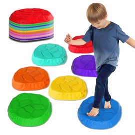 TECKMICO 10-Pack Stepping Stones for Kids,Non-Slip Balance Stones Obstacle Course Coordination Game Encourage Toddler Balance Gross Motor Skills Toys for Kids Ages 3-8