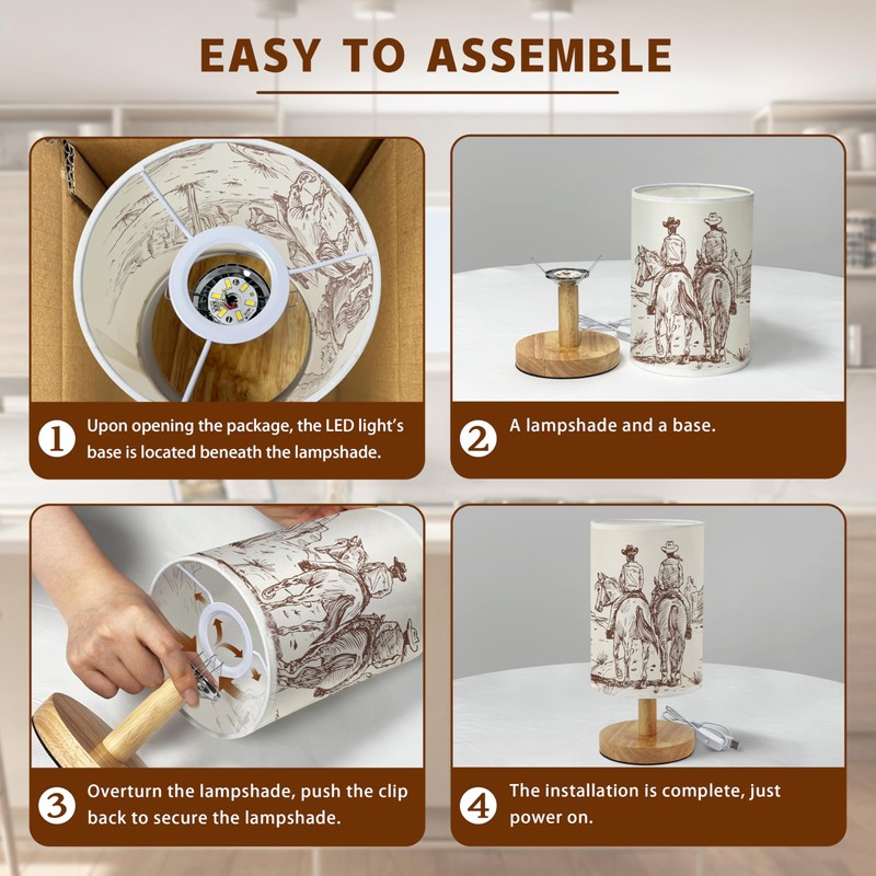 Imvertu Western Cowboy Bedside Table Lamp for Bedroom with USB
