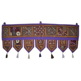 Sophia Art Indian Embroidered Door Window Valance Toran Wall Hanging Indian Boho Handmade Patchwork Toran