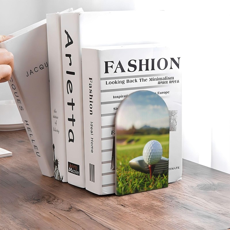 DXTKWL Decorative Bookends 2 Pcs Golf Ball Wood Bookends for