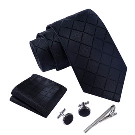 Massi Morino Tie and Pocket Square Set Men incl. Cufflinks, Tie Pin and Gift Box - Men's Tie Set black for Wedding