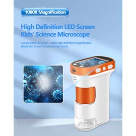 OOZSTAR Microscope for Kids 1000x Magnification, 2.4-inch ScreenPocket Microscope with Photo and Video Recording (with Slide Kit) Portable Educational Gift
