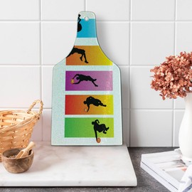 Lunarable Sports Cutting Board, Basketball Slam Dunk Image Sequence of Actions Professional Player Game Match Moves, Decorative Tempered Glass Cutting and Serving Board, Wine Bottle Shape, Multicolor