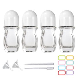 PYAWI 4 PCS 30ml Deodorant Glass Roller Bottles,1oz Essential Oil Roller Bottles with Plastic Roller Ball Black Cap Empty Refillable Massage Roll On Bottles Containers (white Cap)