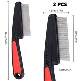 2 Pack Flea Comb for Dogs & Cats, Fine & Coarse Tooth Pet Grooming Combs, Rounded Tip Design, for Small Dogs, Kittens, Puppies
