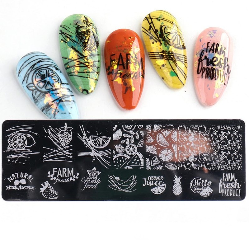 3pcs Flower Rose Flower Fruit Lemon Line Stamping Plate Nail