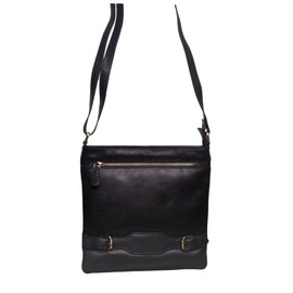 Black Leather Cross Body Bag with Zip Closure