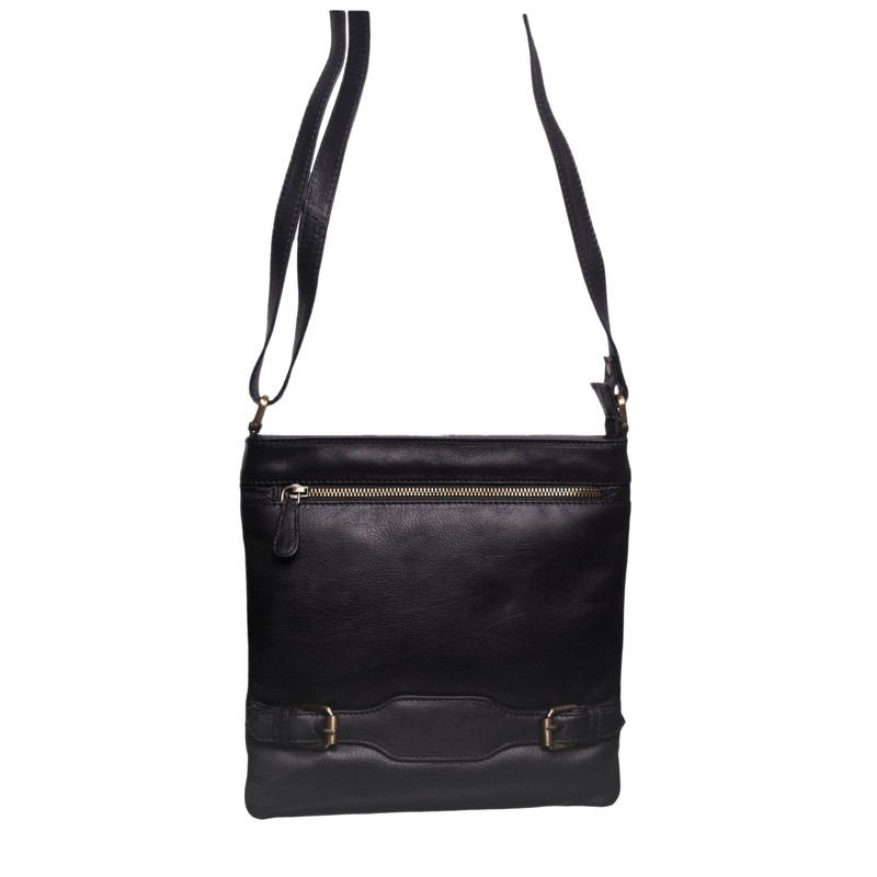 Black Leather Cross Body Bag with Zip Closure