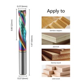 Trvoxviq Spiral Router Bits CNC End Mill, 6mm Shank Up Down Cut Compression Bit with DLC Coating, Durable Tungsten Steel CNC Bits Milling Cutter Tools for Woodworking Engraving Grooving(6x22mm, 2PCS)