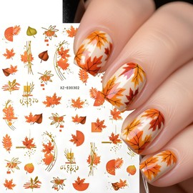Maple Leaf Nail Art Stickers Decals Fall Nail Stickers 6PCS Self-Adhesive Autumn Leaves Pumpkin Squirrel Autumn Nails Design Thanksgiving Day Nail Art Supplies Fall Stickers for Nails Manicure Decor