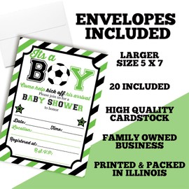 Green & Black Kick Off His Arrival Soccer Themed Baby Sprinkle Baby Shower Invitations for Boys, 20 5"x7" Fill in Cards with Twenty White Envelopes by AmandaCreation