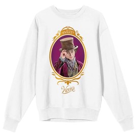 Bioworld Wonka 2023 Willy Wonka Character Portrait Crew Neck Long Sleeve Men's White Sweatshirt-Medium