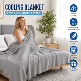 AEPINBH 60''x80''Cooling Blanket，Cold Blanket for Hot Sleepers,Lightweight Breathable, Instant Cool Fabric,Thin Summer Cooling Blanket for Couch, Bed & Travel,Portable with Drawstring Bag，Gray