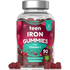Iron Gummies for Teens | 90 Count | Natural Cherry Flavour | Energy Support Supplement with Vitamin C for Teenagers | 100% Vegan | by Horbaach