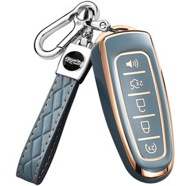 Key Fob Cover for Ford with Keychain Explorer Edge Expedition Flex Focus Taurus Lincoln MKS MKT MKX Premium Soft TPU Full Protection Case Holder (Grey)