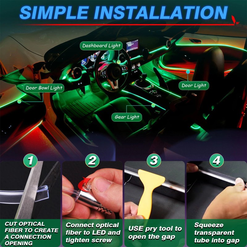 MICTUNING 10M Car RGB LED Strip Lights - 6 in