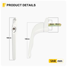 XZLUPUP 2 Pcs White UPVC Window Handles 43mm Spindle