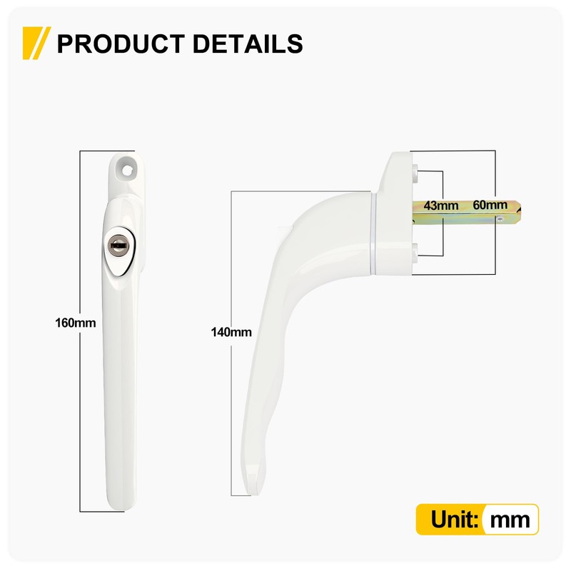 XZLUPUP 2 Pcs White UPVC Window Handles 43mm Spindle