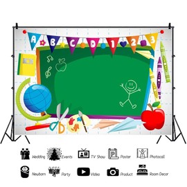 Leyiyi 5x3ft Vinyl Photography Background Welcome to Kindergarten Backdrop ABC Letters Blackboard Watercolor Pen Paper Airplane Globe Back to School Themed Party Backdrops Banner