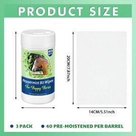Threlaco Threlaco 3 Pack Horse Bit Wipes 120 Pcs Peppermint Horse Bit Cleaners for Happy Horse Disposable Cleaning Wipes for English or Western Bits