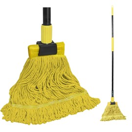 JEHONN Commercial Mop Heavy Duty Industrial String Mops with 57.5 inches Long Handle, Professional Dry Wet Cotton Mop for Cleaning Hardwood Floor Concrete Tile Home Kitchen Office Garage (Yellow)