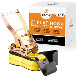 Ratchet Straps Heavy Duty - 2 Inch x 15 Foot Tie Down Straps Ratchet Operated with Flat Hooks - Ratcheting Torque Moving Straps for Truck Bed and Car Cargo - Kayak and Motorcycle Tie Down Straps