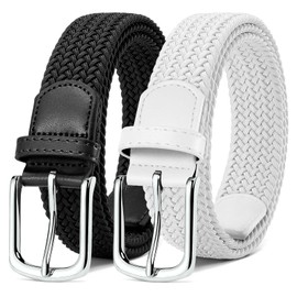 MATLAB Pack of 2 Stretch Belts for Men & Women - Elastic Fabric Braided Belts, Adjustable & Stretchy, 3.3 cm Wide, Black & White, Length 110 cm