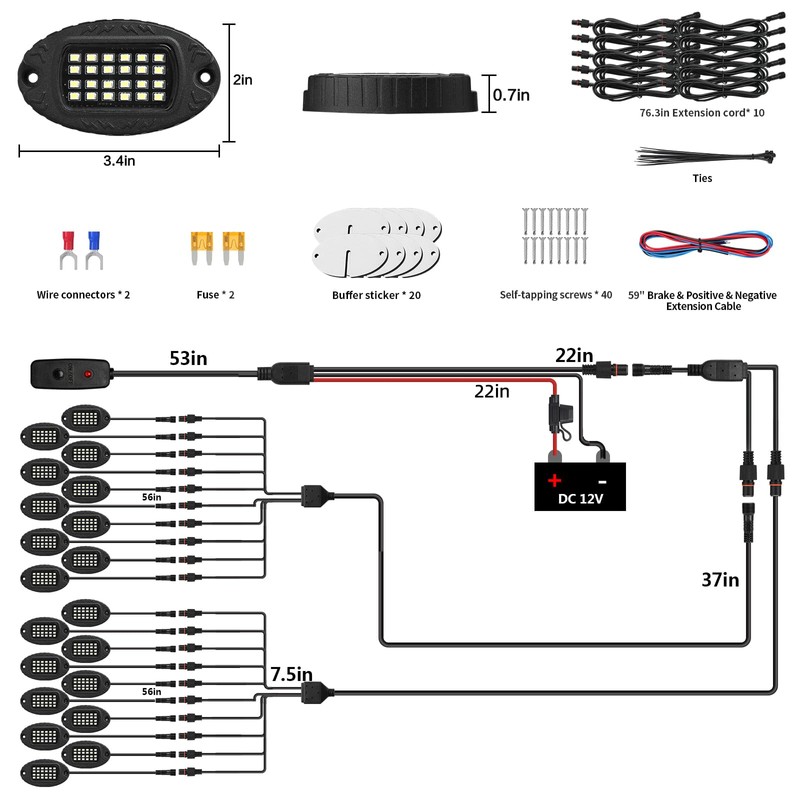 20 Pods Alloy Pure White LED Rock Light for Trucks