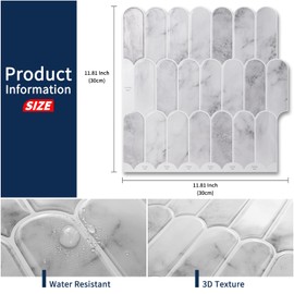 Art3dwallpanels Peel and Stick Backsplash Tile, 10 Sheets 12 x 12 Inch Stick on Backsplash for Kitchen, 3D PVC Self Adhesive Wall Tiles for Bathroom Laundry Room Back Splashes, Light Grey Marble