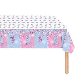 137*274cm Pink and Blue Baby Shower Gender Reveal Table Cloth for Baby Girl Boy,Gender Reveal Table Decorations Baby Reveal Tablecloths Plastic Table Cover for Girls,Boys Gender Reveal Party Supplies