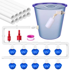 Tiangrid 49 Pcs Automatic Chicken Waterer System Includes Chicken Water Cups 1/2" PVC Tee Fittings, PVC Pipes with Float Valve Controlled Fitting Poultry Waterer Chicken Water Feeder