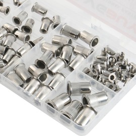 VGBUY 80Pcs Rivet Nut Kit, SAE Rivet Nuts Assortment #8-32, 10-24, 1/4"-20, 5/16"-18, 3/8"-16, 304 Stainless Steel Rivnut, Flat Head Threaded Insert Nut, Knurled Body (VG30528)