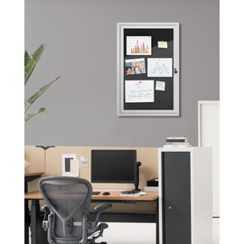 Mifuro 36"x24" Enclosed Bulletin Board, Outdoor Lockable Weather-Resistant Aluminum Cork Noticeboard for School & Office, Silver Frame w/Black Flet