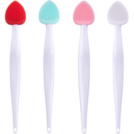 4 Pcs Silicone Lip Scrub Brush, Double-Sided Silicone Exfoliating Lip Brush Tool for Smoother and Fuller Lip Appearance- Pink & Green & Red & White