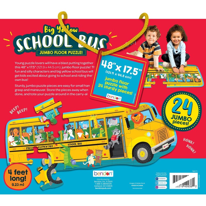 Bendon School Bus Shaped Jumbo Jigsaw Floor Puzzle (24 pcs,