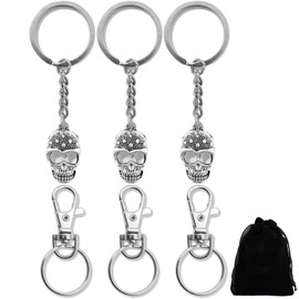 Skull Keychain Gift for Men and Women - 3 Pieces Skull Shaped Metal Key Ring, Retro Creative Keychain, Cool Gothic DIY Keychain, Birthday Gift, Silvery