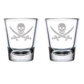 Set of 2 Shot Glasses 1.75oz Shot Glass Jolly Roger Pirate